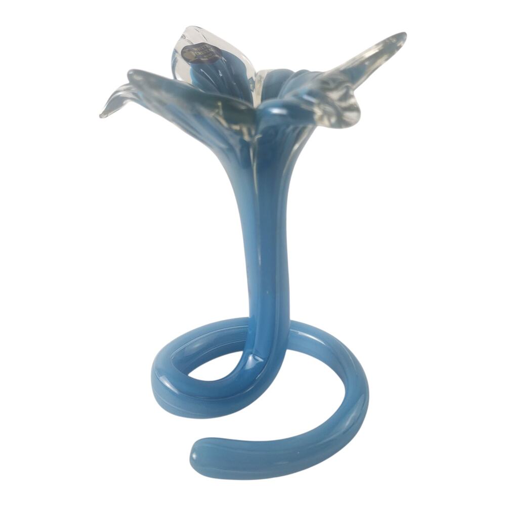 Genuine Art Glass Flower Petal Vase Teal Italy by White Cristal Murano